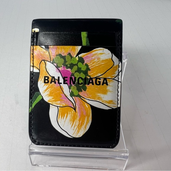 🩷BALENCIAGA | Flower Pattern Leather Small Wallet Logo Phone Card Case/Wallet🌸 - Picture 3 of 10